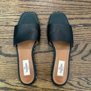 Valentino Rockstud Accents Leather Slides